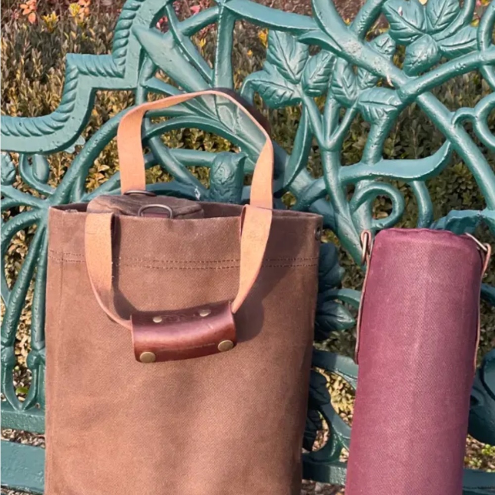Elegant Tan and Burgundy Tote Bag Set